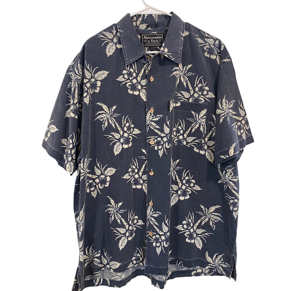 Vintage Abercrombie & Fitch Mens XL Big Shirt Navy Blue Tropical Hawaiian Luau